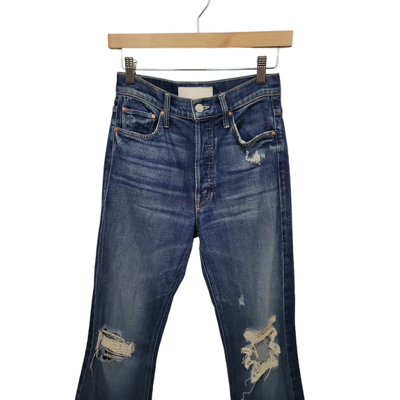 MOTHER Blue Distressed Flare Jeans - Picture 7 of 12